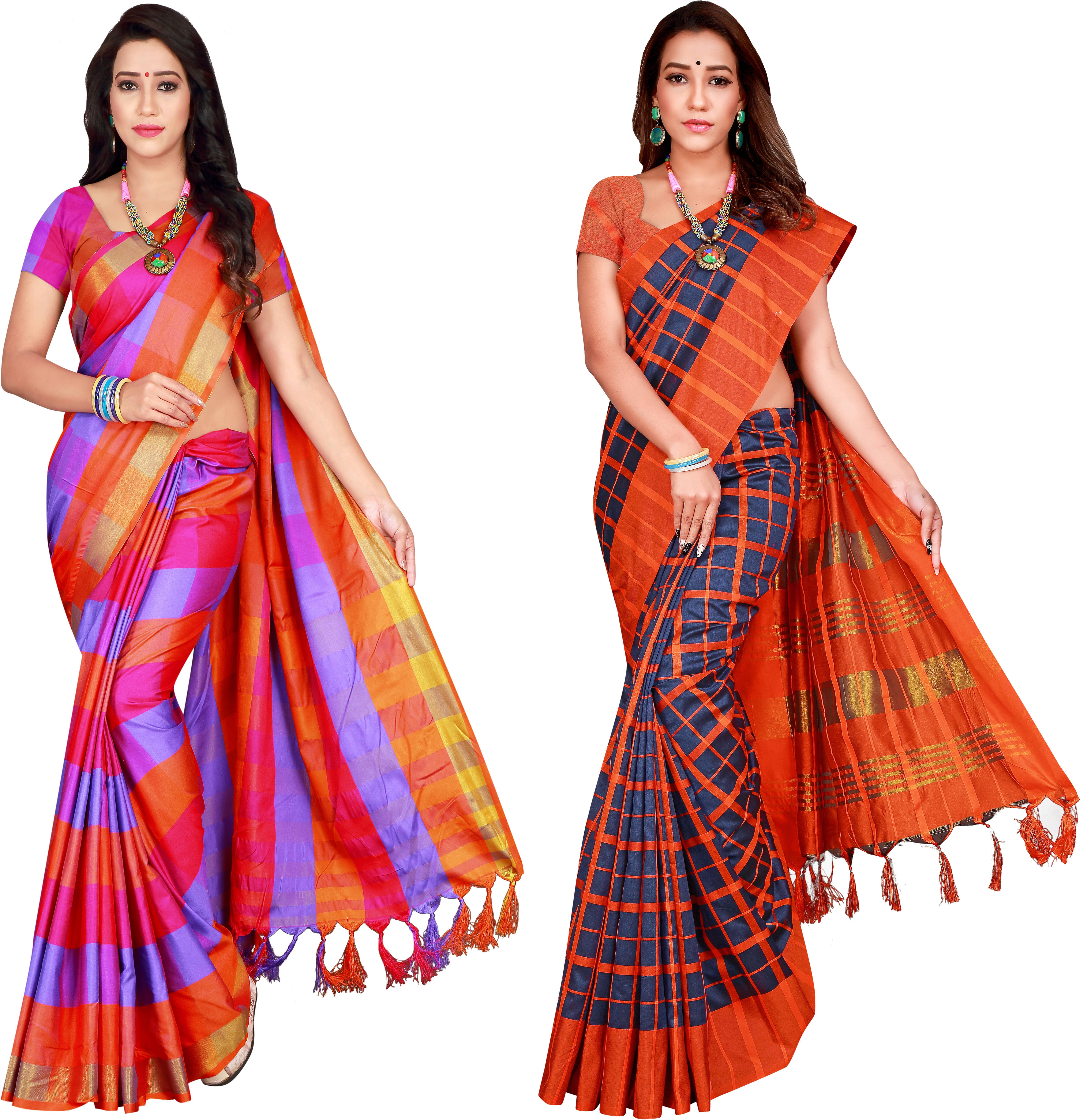 Priyansh Creation Cotton Silk Colorblock Saree With Unstitched Blouse Piece ( Multicolor ) Priyansh Creation Cotton Silk Colorblock Saree With Unstitched Blouse Piece ( Multicolor )