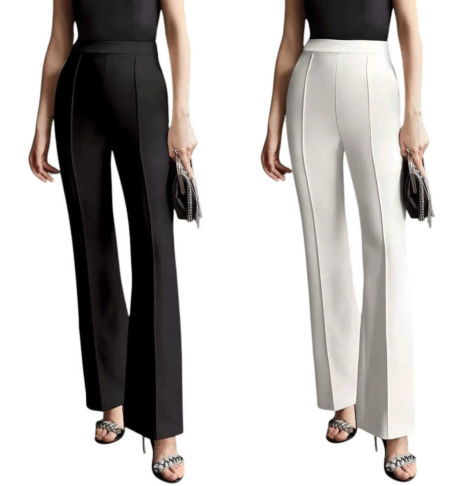     			Qyaas Pack of 2 Lycra Bootcut Women's Formal Pants ( Black,White )