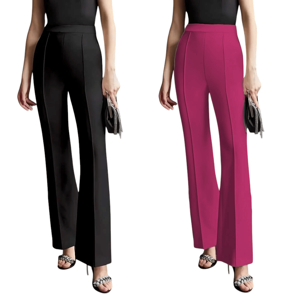     			Qyaas Pack of 2 Lycra Bootcut Women's Formal Pants ( Black,Pink )