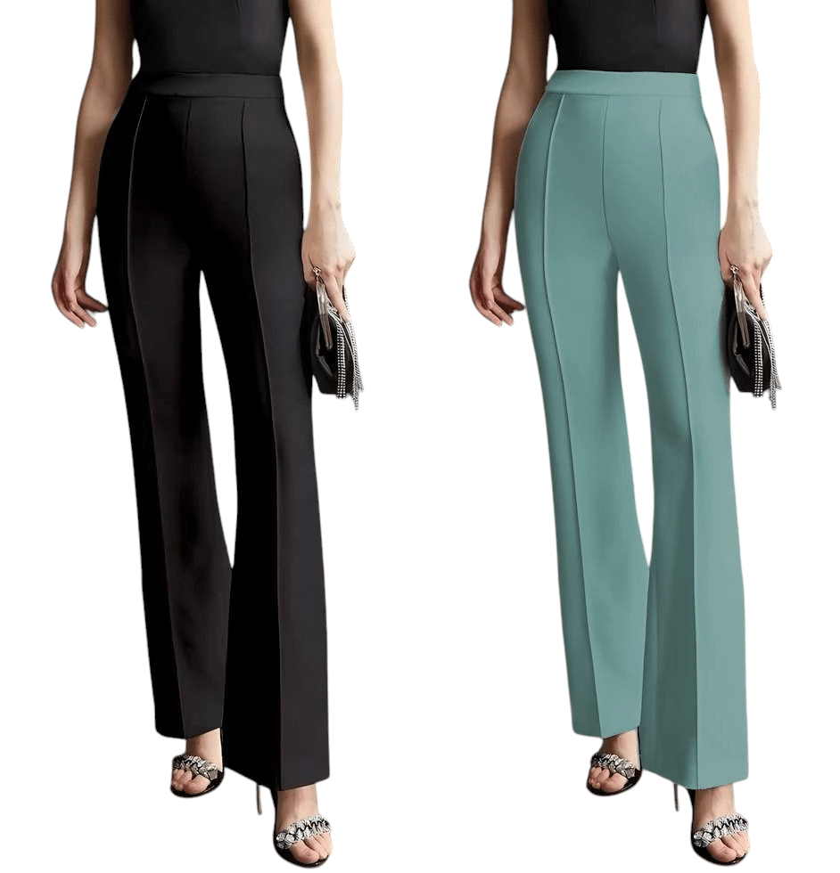     			Qyaas Pack of 2 Lycra Bootcut Women's Formal Pants ( Black,Lime Green )