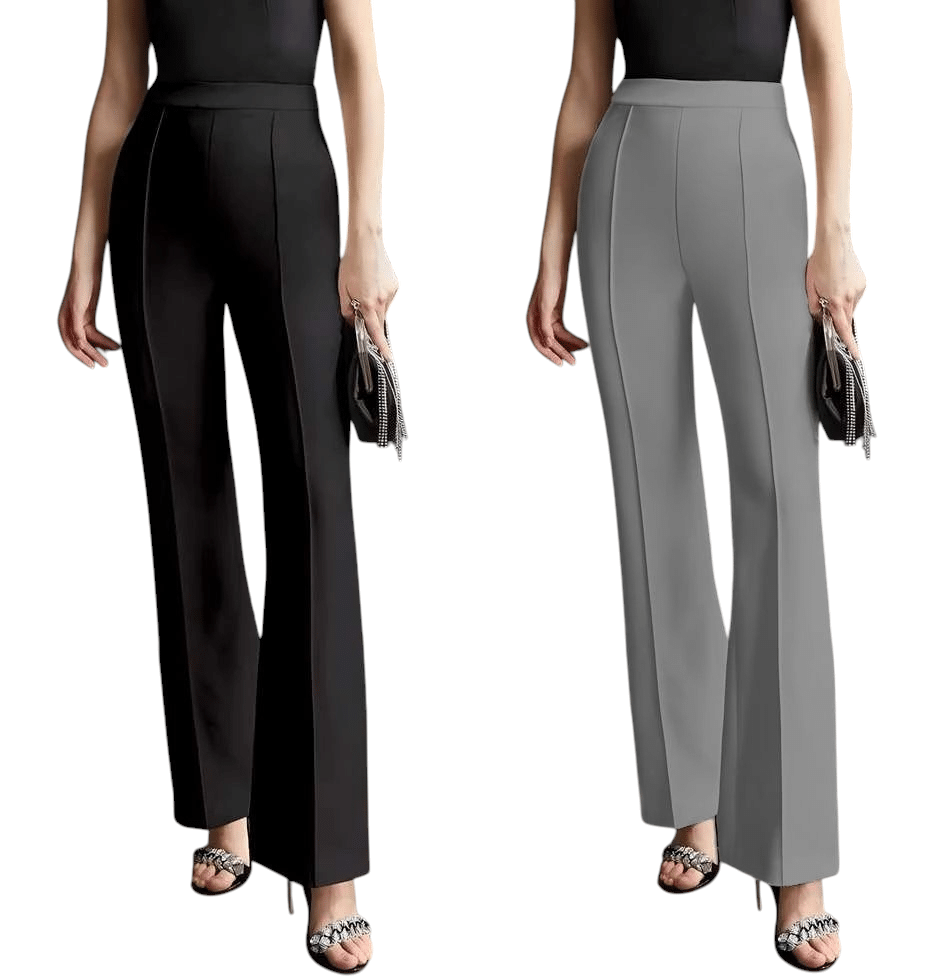     			Qyaas Pack of 2 Lycra Bootcut Women's Formal Pants ( Black,Dark Grey )