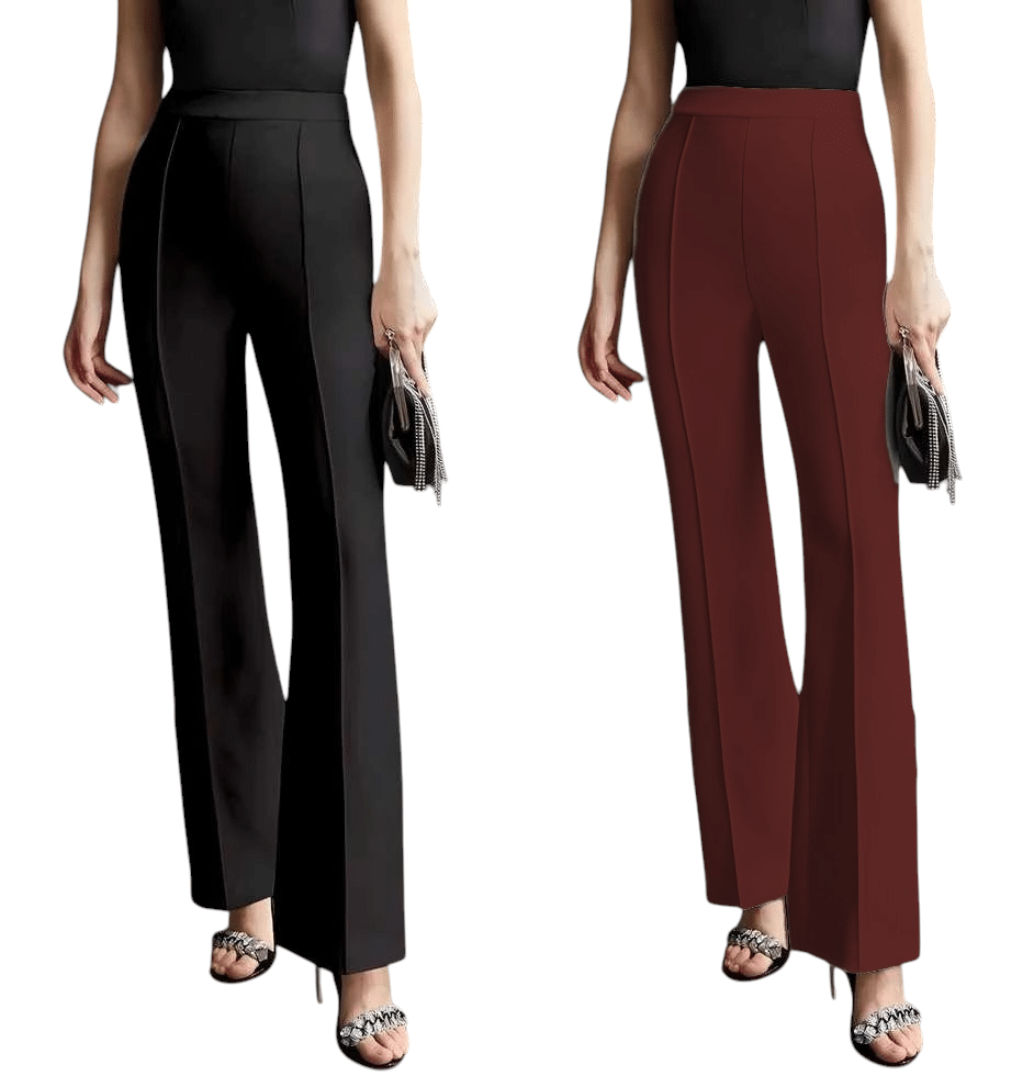     			Qyaas Pack of 2 Lycra Bootcut Women's Formal Pants ( Black,Maroon )