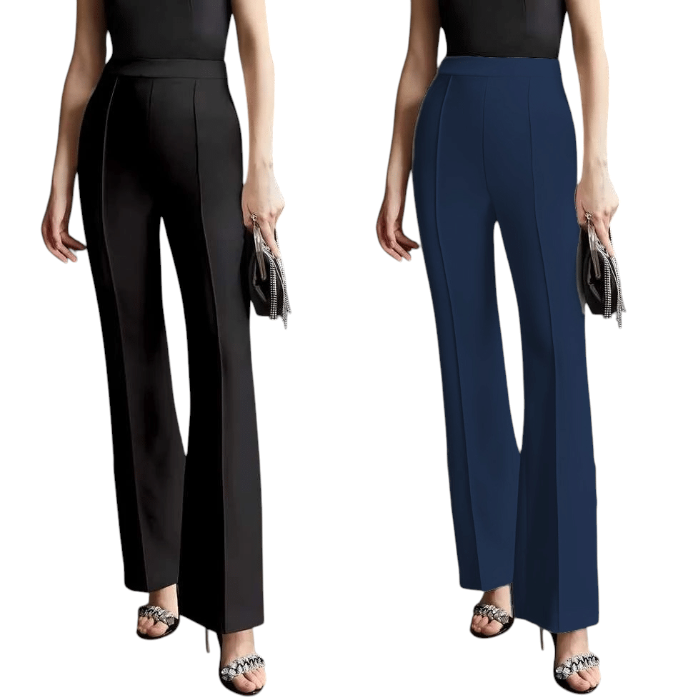     			Qyaas Pack of 2 Lycra Bootcut Women's Formal Pants ( Black,Navy Blue )