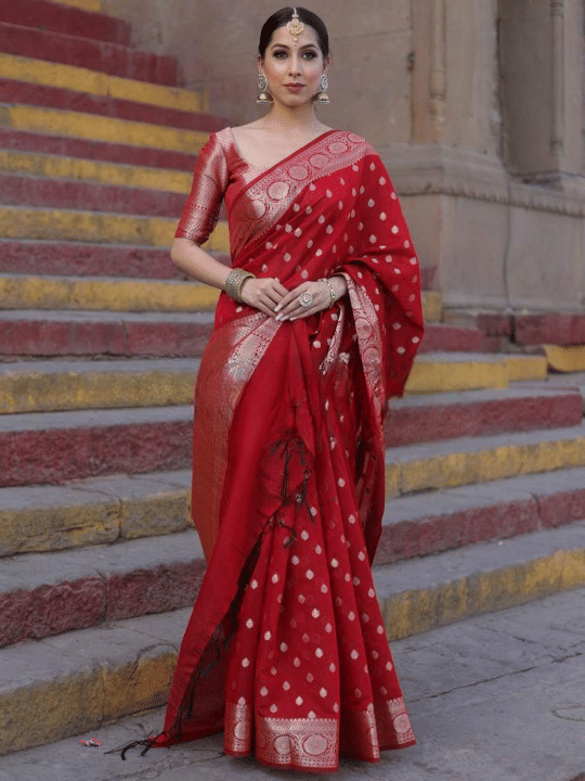 Rameshwaram creative Silk Woven Banarasi saree With Unstitched Blouse Piece ( Red ) Rameshwaram creative Silk Woven Banarasi saree With Unstitched Blouse Piece ( Red )
