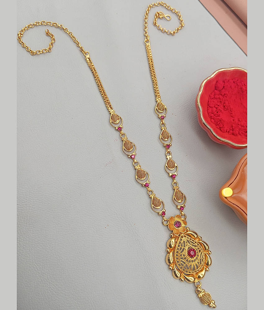 Kalyani Covering Gold Brass Long Necklace Set for women and Girls