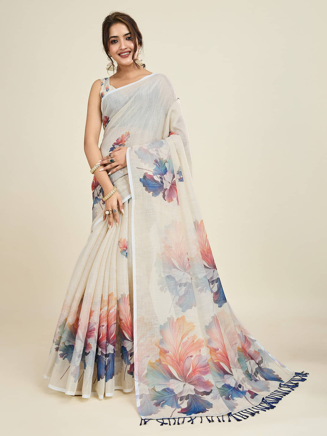     			SHANVIKA Cotton Blend Printed Saree With Unstitched Blouse Piece ( Beige )