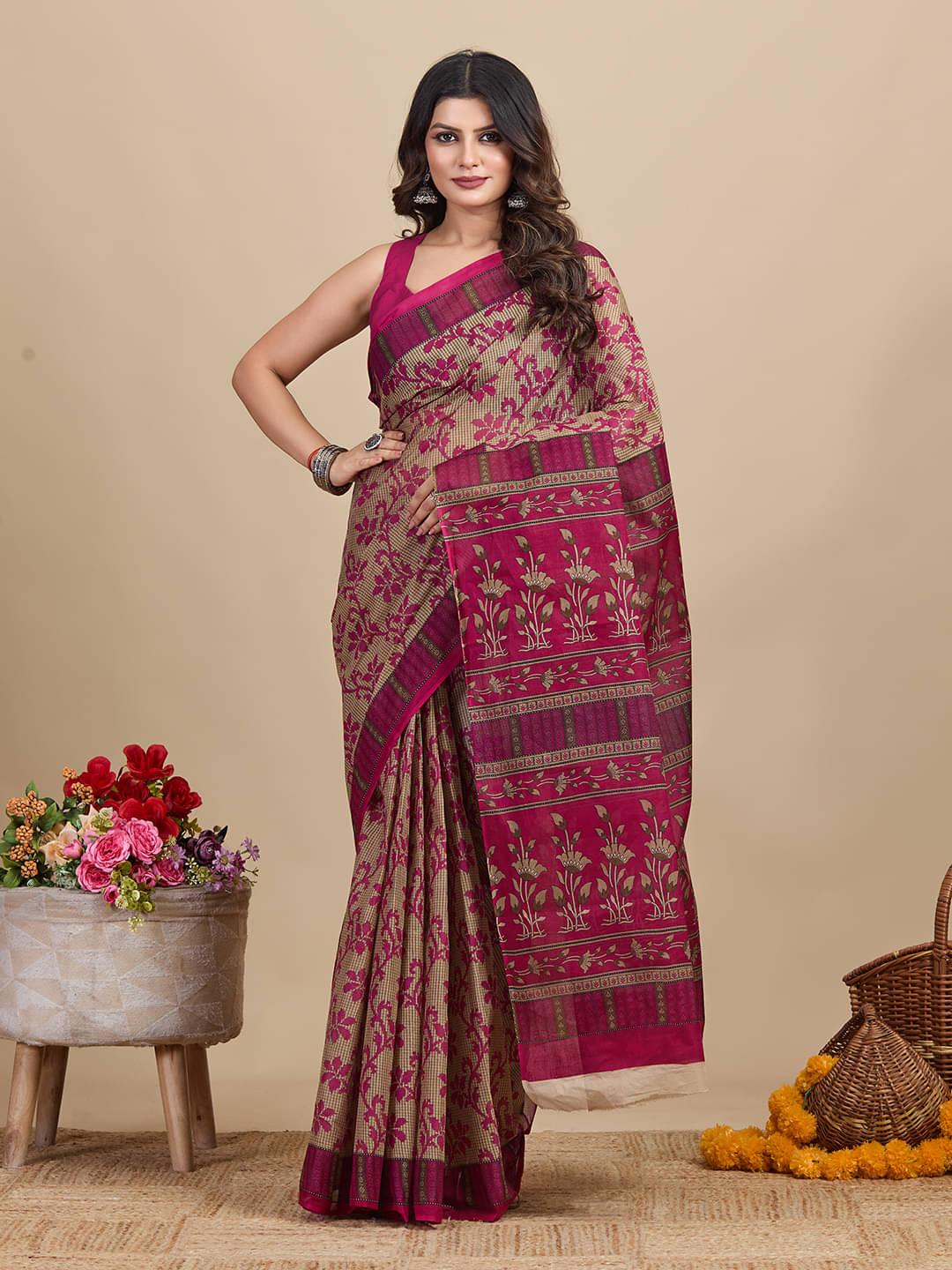 SHANVIKA Cotton Printed Saree Without Blouse Piece ( Brown ) SHANVIKA Cotton Printed Saree Without Blouse Piece ( Brown )