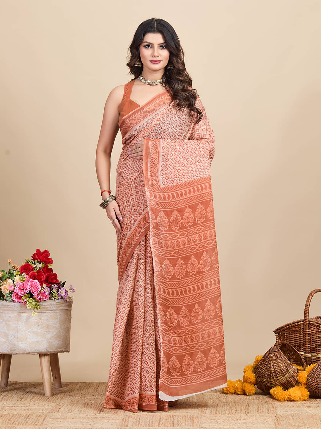 SHANVIKA Cotton Printed Saree Without Blouse Piece ( Orange ) SHANVIKA Cotton Printed Saree Without Blouse Piece ( Orange )