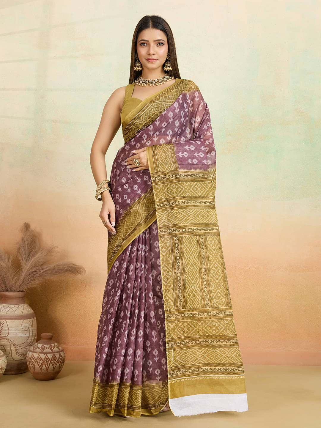     			SHANVIKA Cotton Printed Saree Without Blouse Piece ( Brown )
