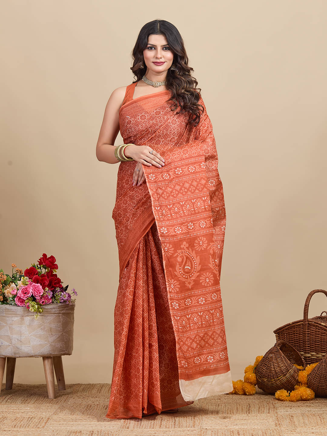 SHANVIKA Cotton Printed Saree Without Blouse Piece ( Orange ) SHANVIKA Cotton Printed Saree Without Blouse Piece ( Orange )
