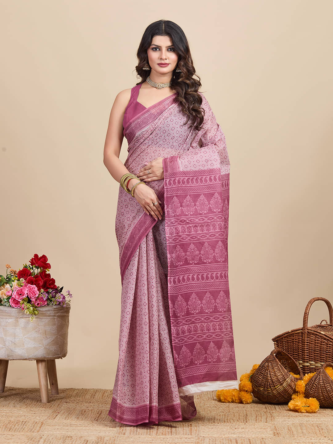     			SHANVIKA Cotton Printed Saree Without Blouse Piece ( Pink )