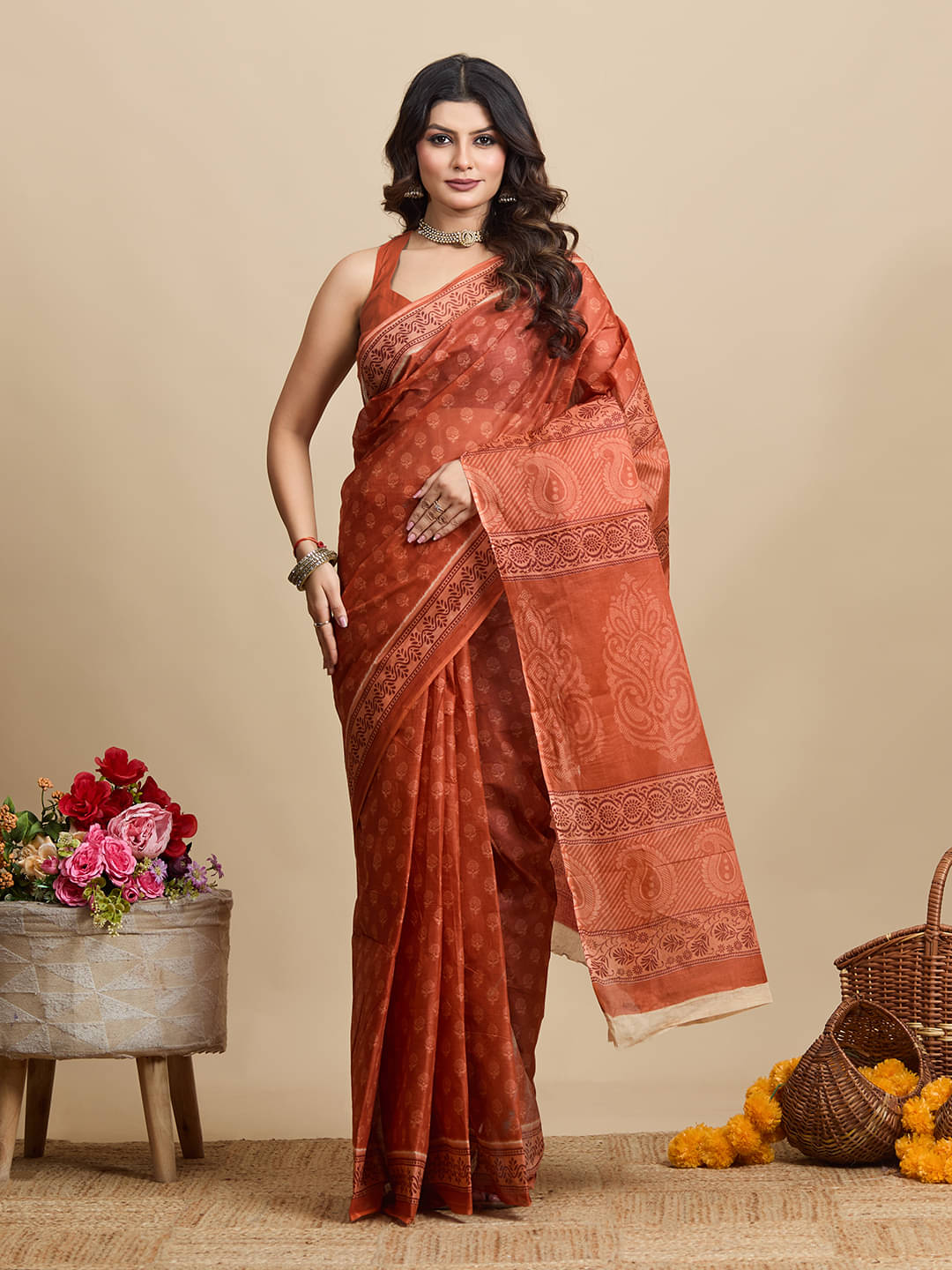     			SHANVIKA Cotton Printed Saree Without Blouse Piece ( Orange )