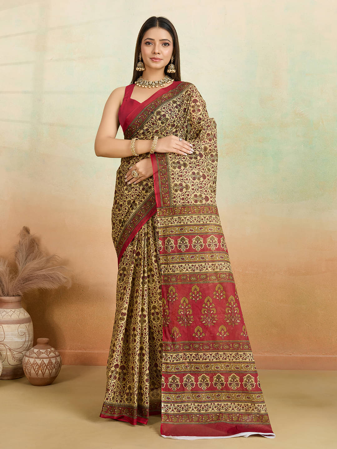     			SHANVIKA Cotton Printed Saree Without Blouse Piece ( Beige )