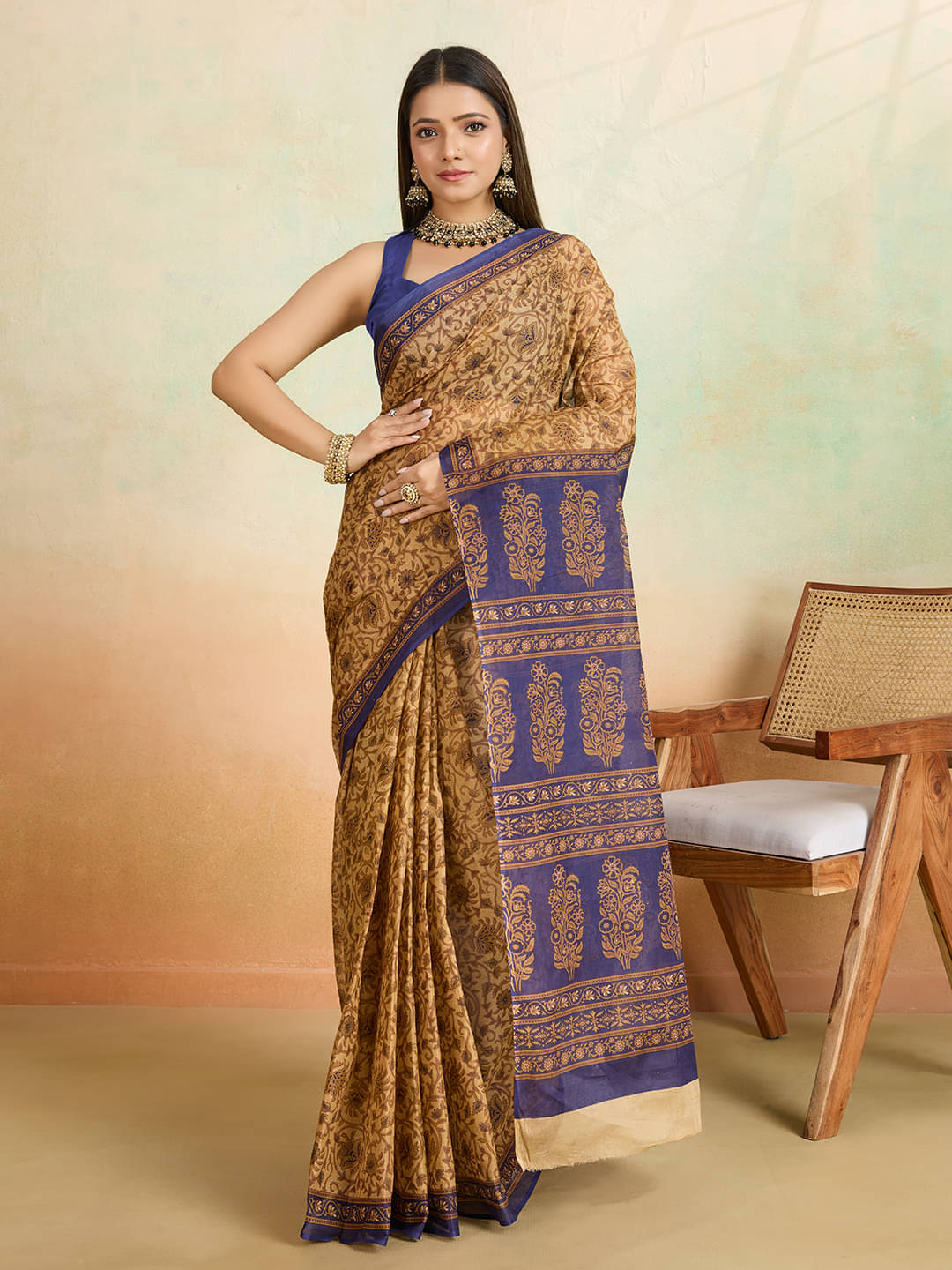 SHANVIKA Cotton Printed Saree Without Blouse Piece ( Beige ) SHANVIKA Cotton Printed Saree Without Blouse Piece ( Beige )