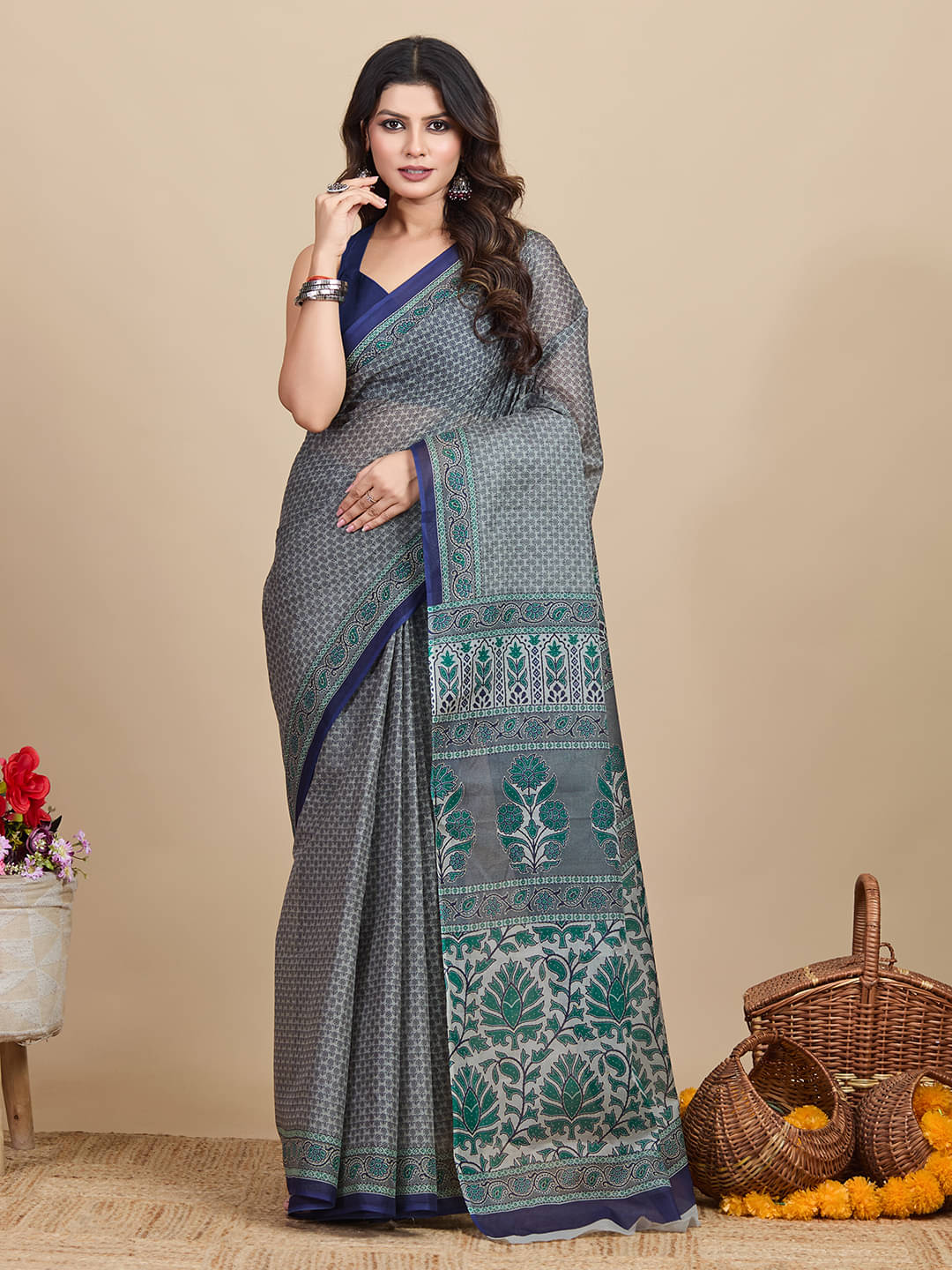     			SHANVIKA Cotton Printed Saree Without Blouse Piece ( Grey )