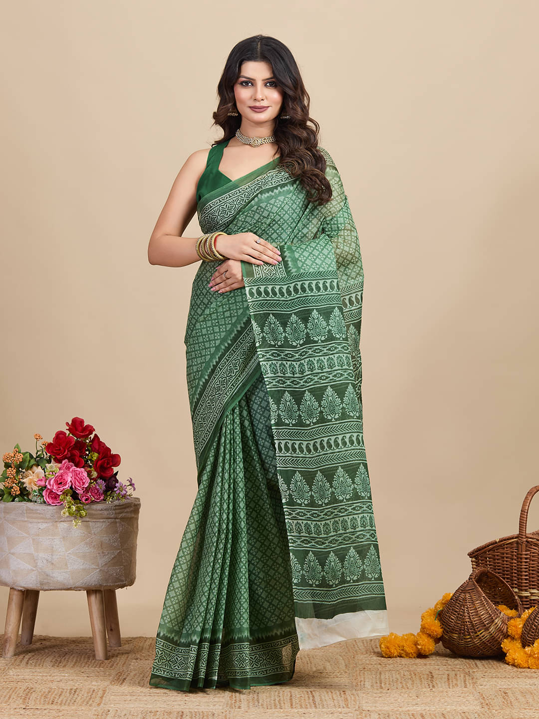     			SHANVIKA Cotton Printed Saree Without Blouse Piece ( Green )
