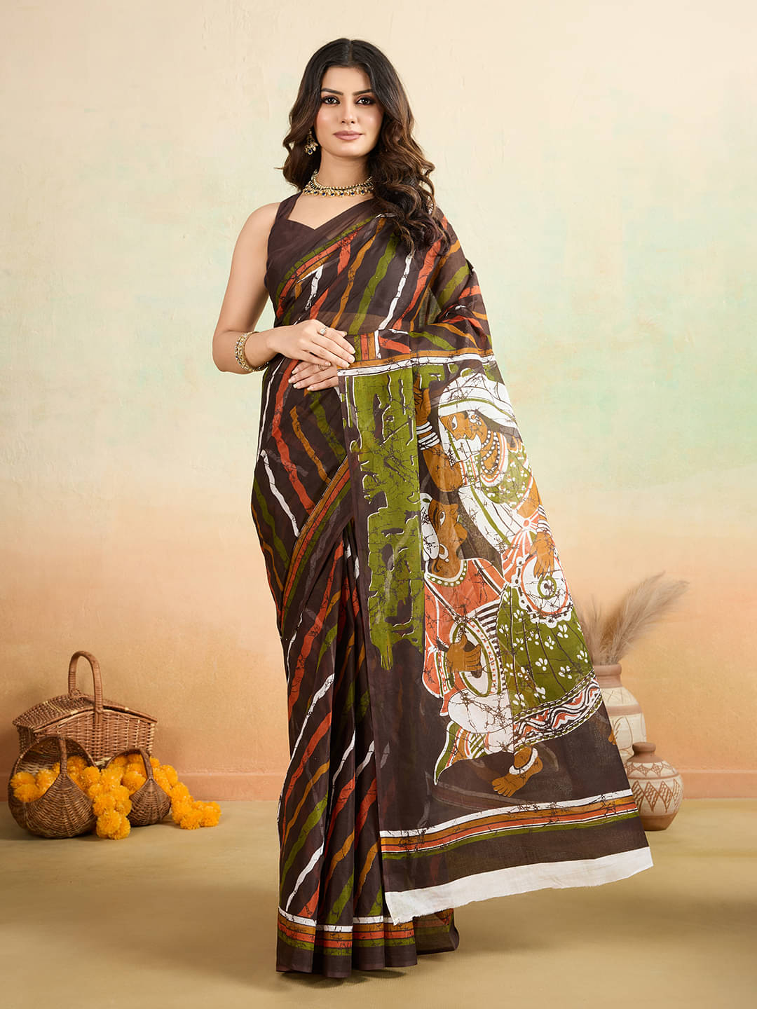     			SHANVIKA Cotton Printed Saree Without Blouse Piece ( Brown )