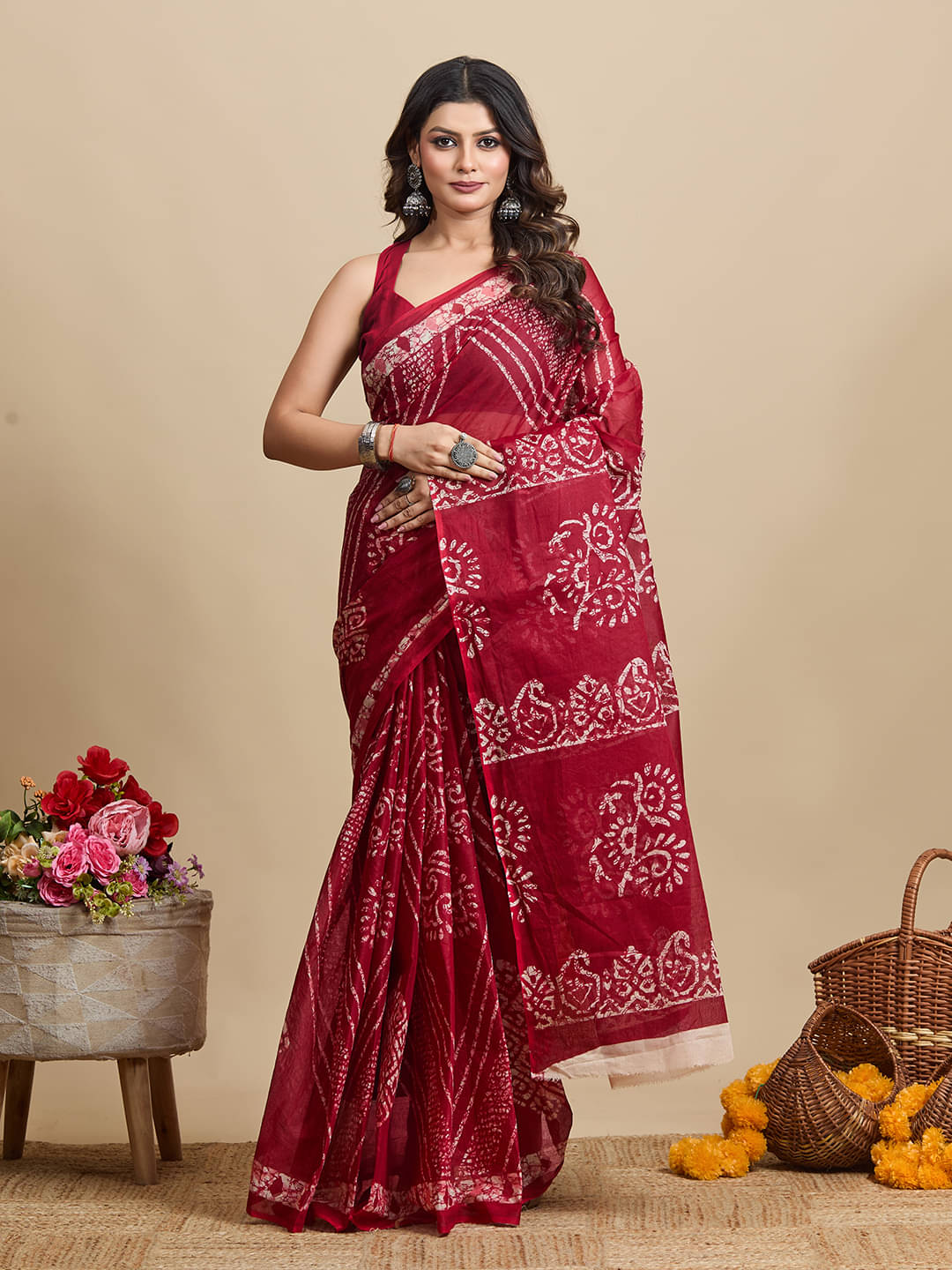 SHANVIKA Cotton Printed Saree Without Blouse Piece ( Red ) SHANVIKA Cotton Printed Saree Without Blouse Piece ( Red )