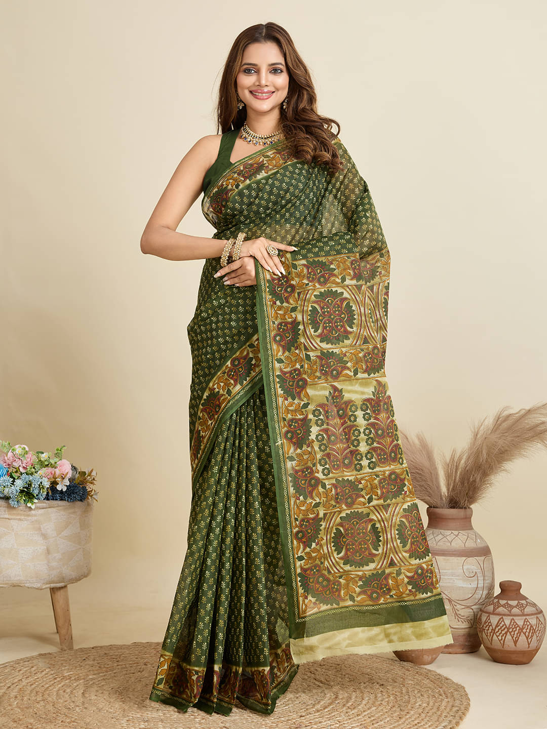     			SHANVIKA Cotton Printed Saree Without Blouse Piece ( Green )