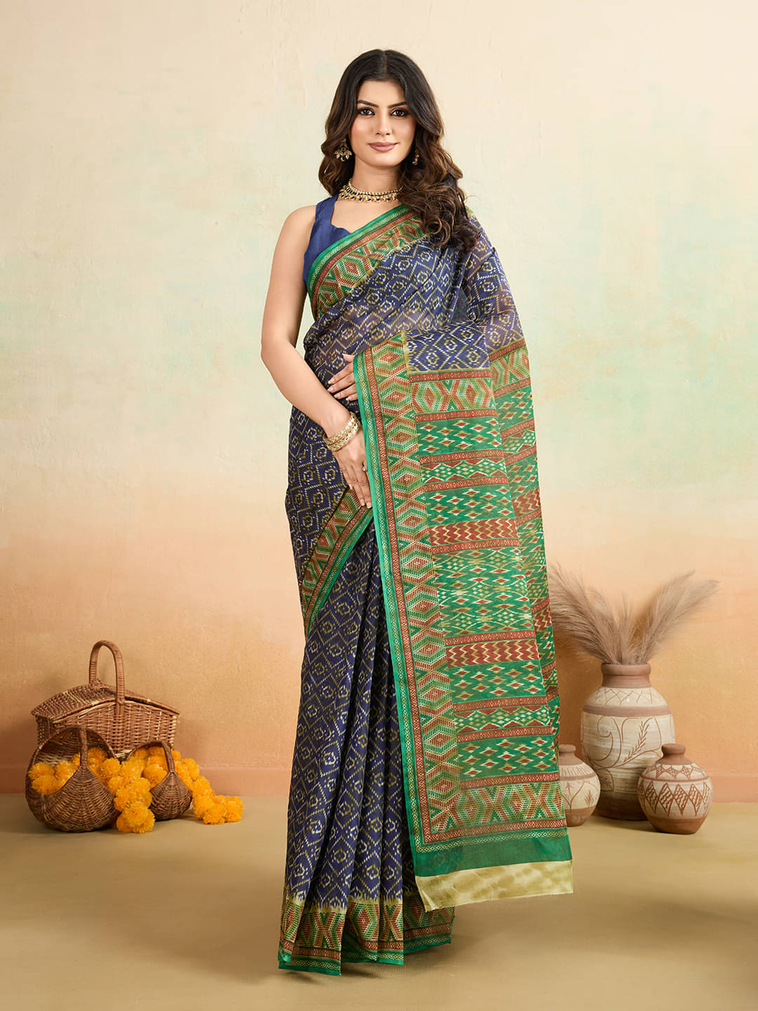 SHANVIKA Cotton Printed Saree Without Blouse Piece ( Navy Blue ) SHANVIKA Cotton Printed Saree Without Blouse Piece ( Navy Blue )
