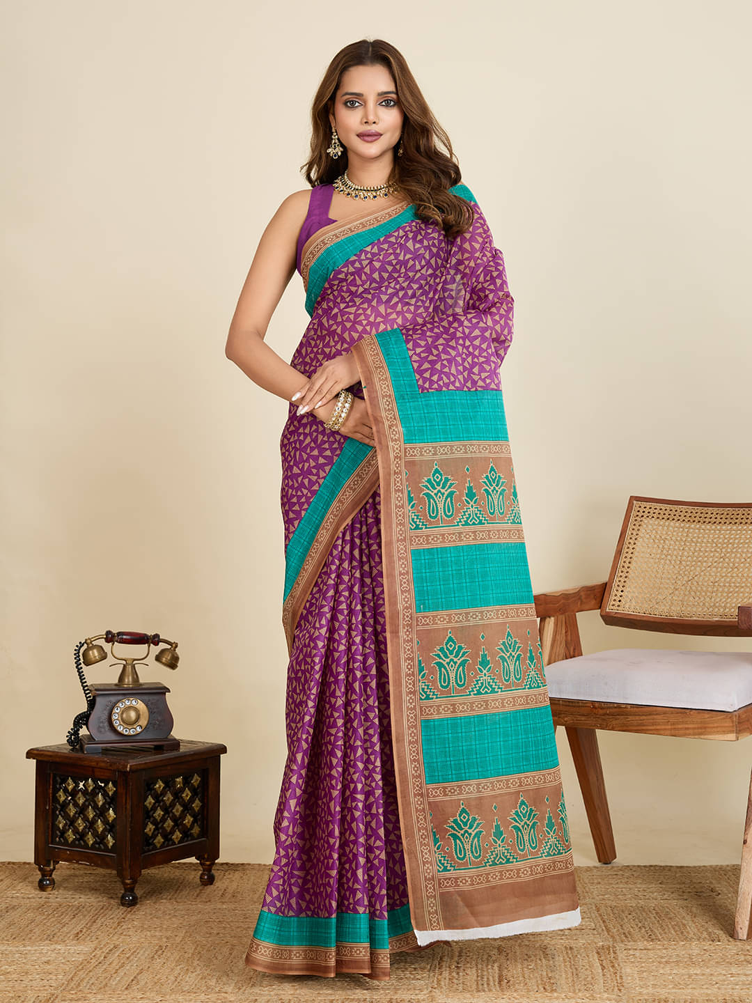 SHANVIKA Cotton Printed Saree Without Blouse Piece ( Purple ) SHANVIKA Cotton Printed Saree Without Blouse Piece ( Purple )