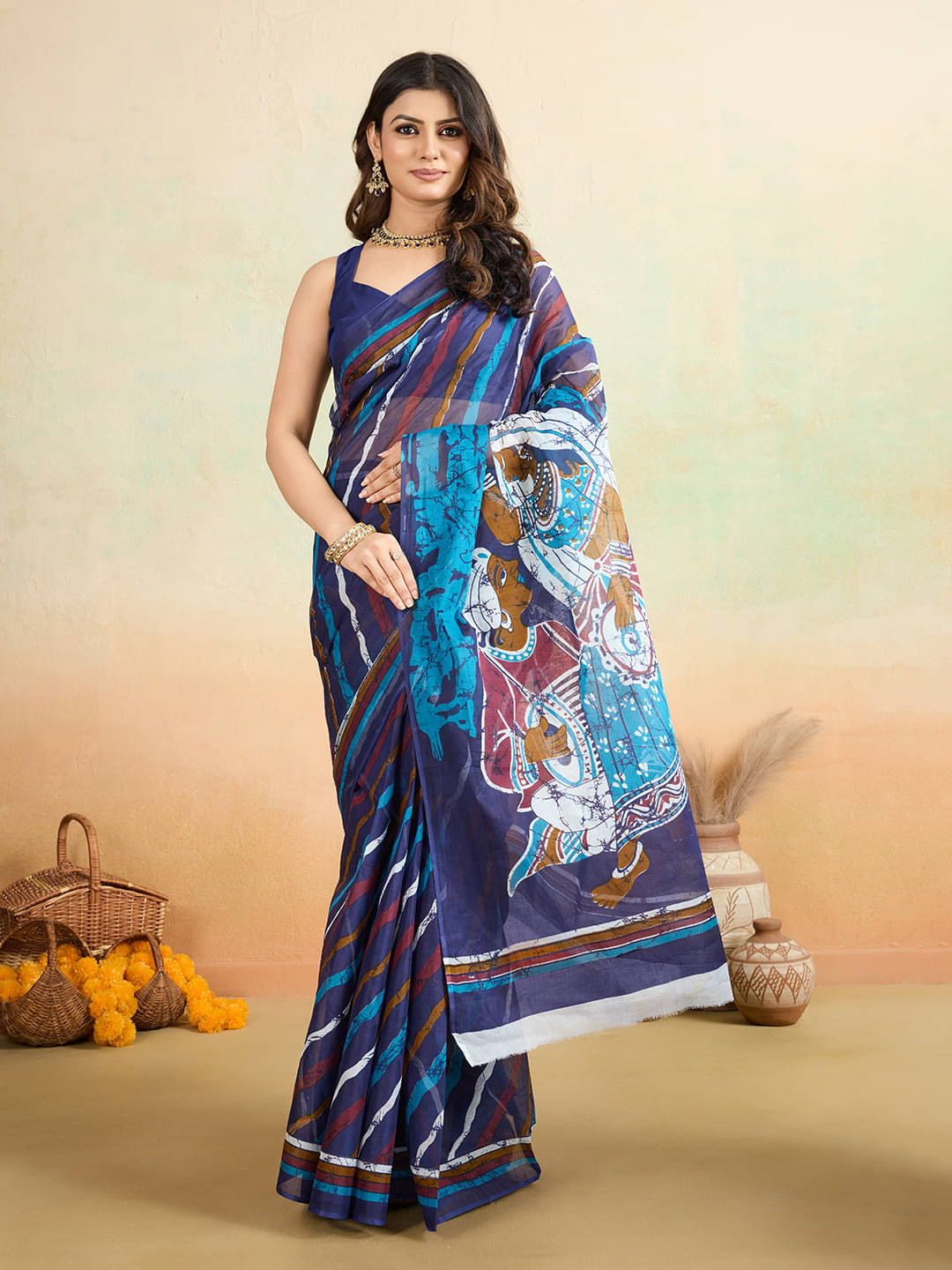 SHANVIKA Cotton Printed Saree Without Blouse Piece ( Navy Blue ) SHANVIKA Cotton Printed Saree Without Blouse Piece ( Navy Blue )