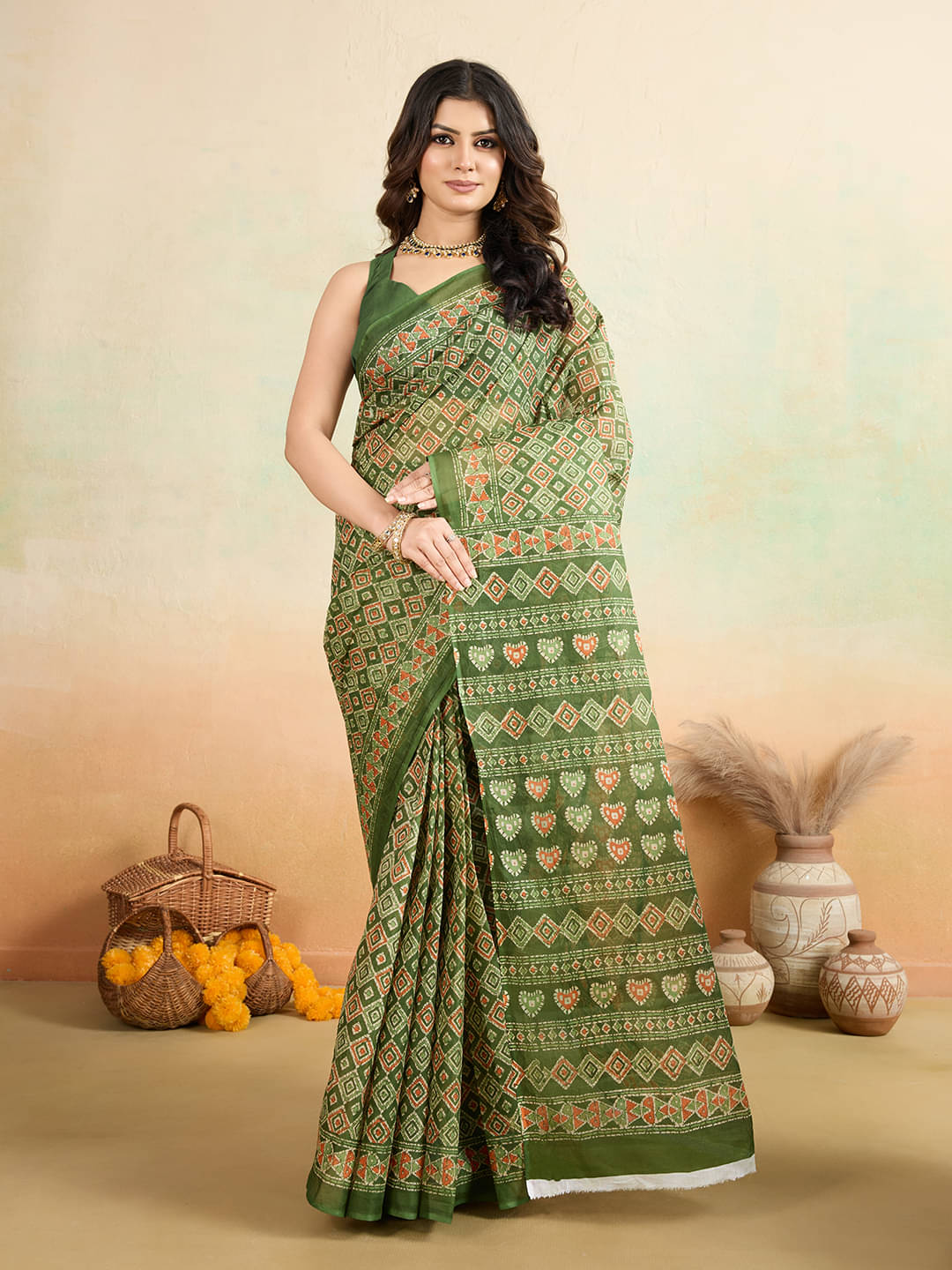 SHANVIKA Cotton Printed Saree Without Blouse Piece ( Green ) SHANVIKA Cotton Printed Saree Without Blouse Piece ( Green )