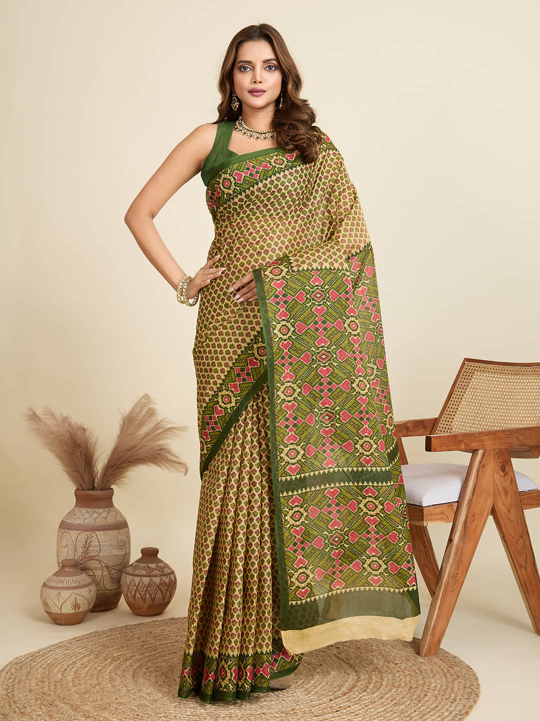     			SHANVIKA Cotton Printed Saree Without Blouse Piece ( Beige )
