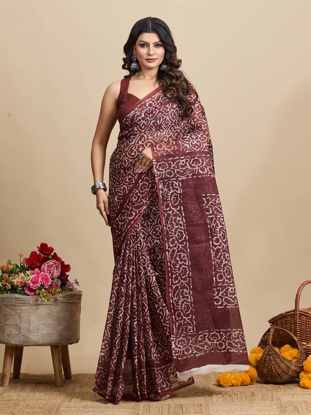 SHANVIKA Cotton Printed Saree Without Blouse Piece ( Brown ) SHANVIKA Cotton Printed Saree Without Blouse Piece ( Brown )