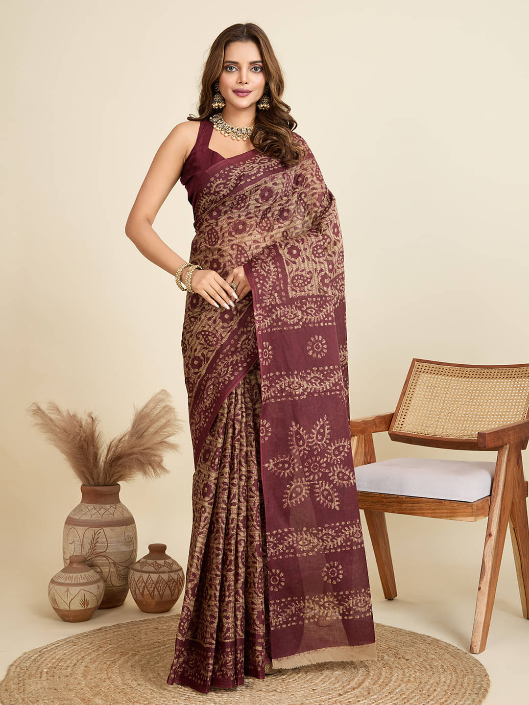     			SHANVIKA Cotton Printed Saree Without Blouse Piece ( Brown )