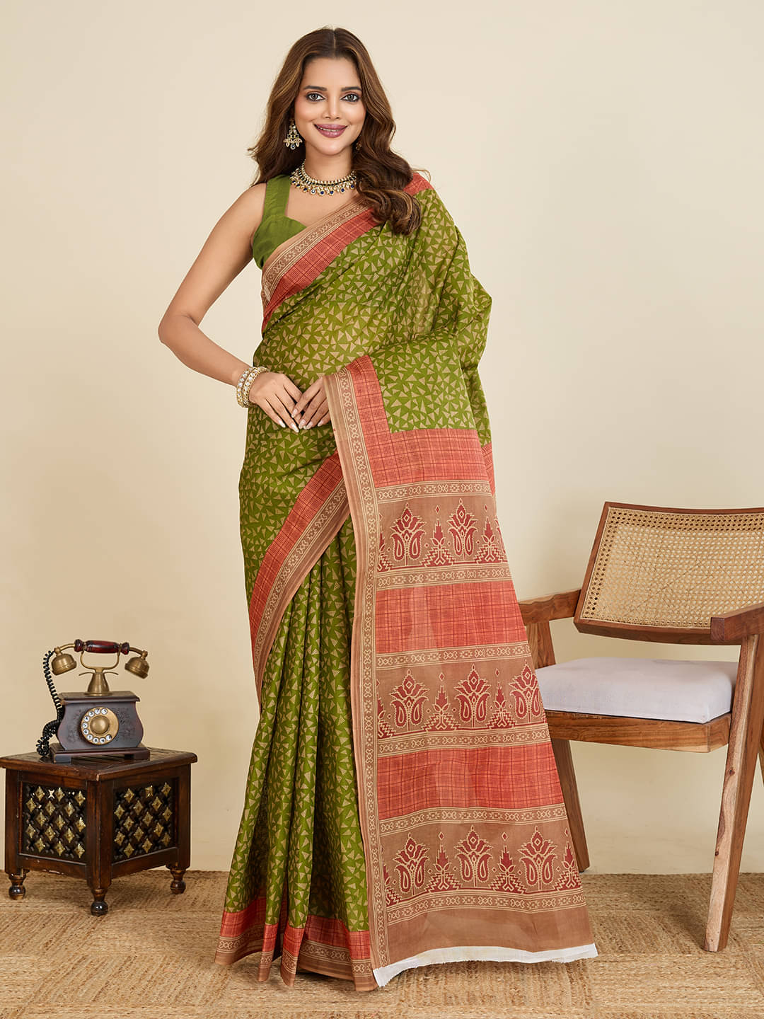     			SHANVIKA Cotton Printed Saree Without Blouse Piece ( Green )