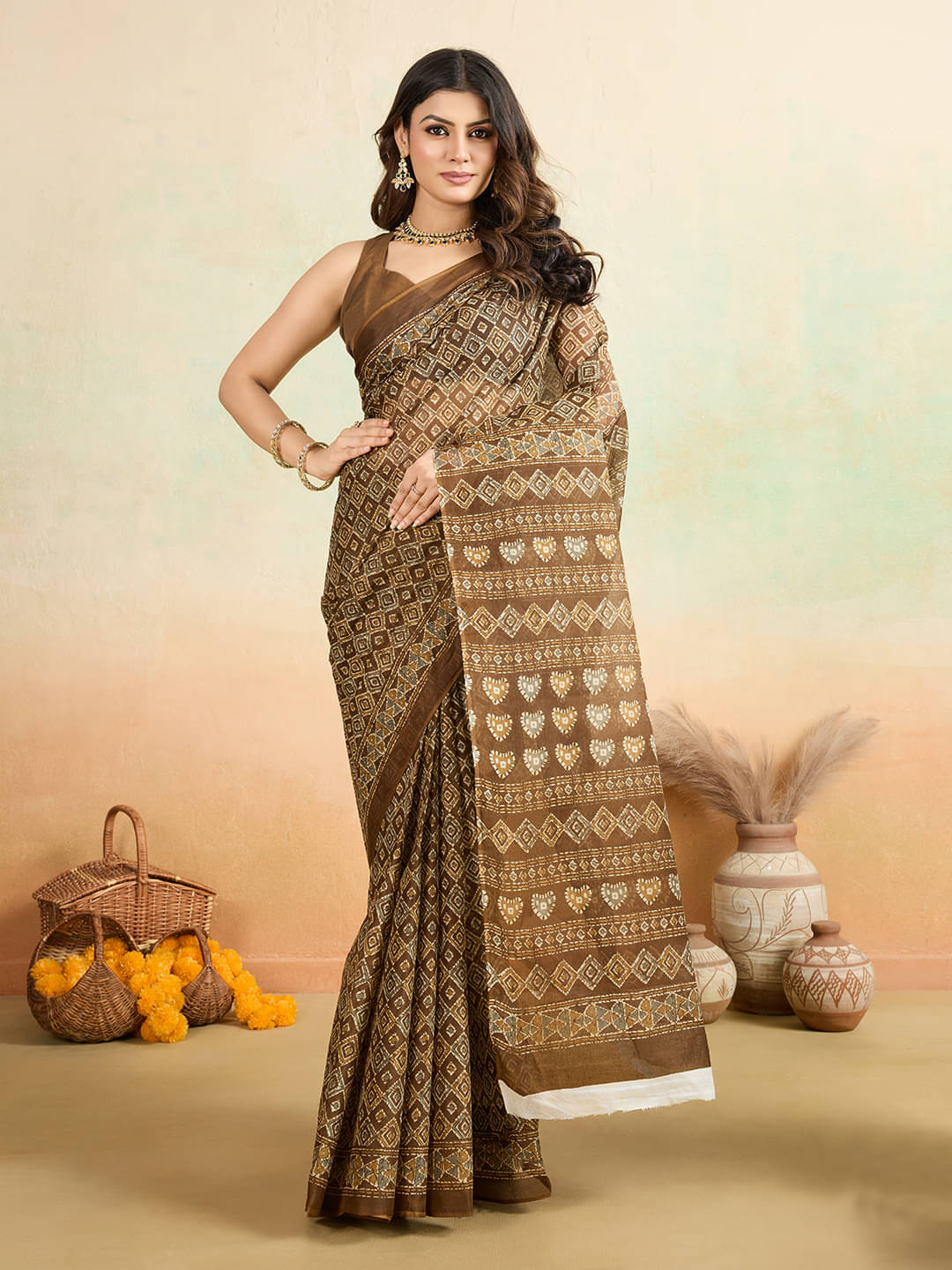     			SHANVIKA Cotton Printed Saree Without Blouse Piece ( Brown )