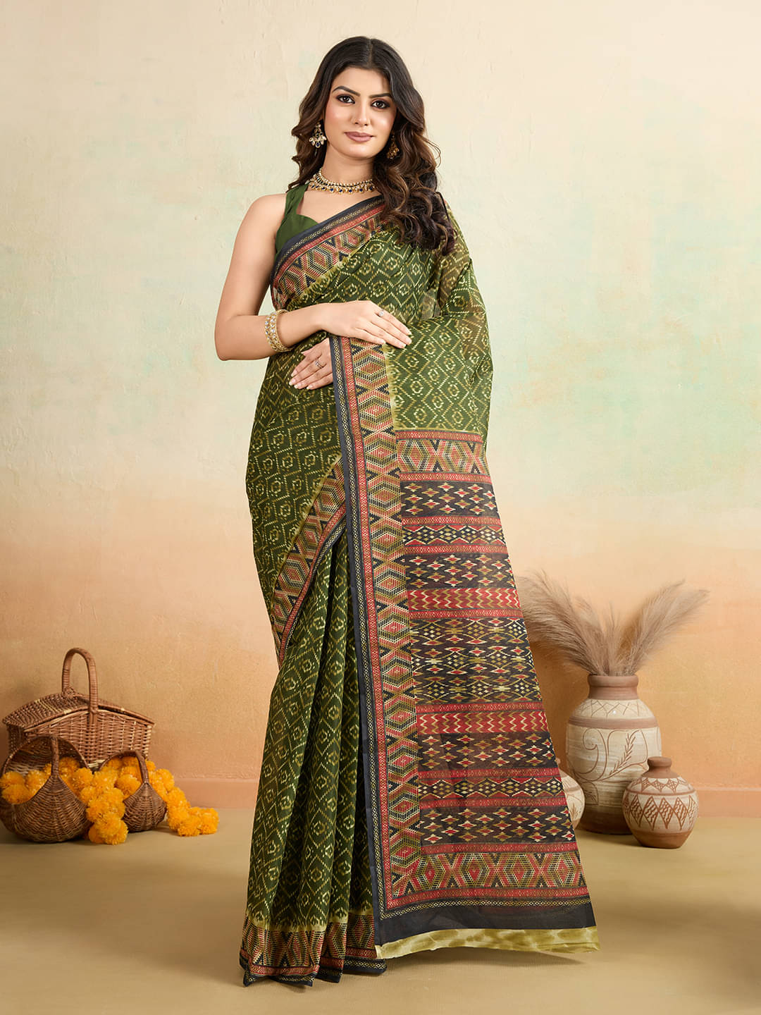 SHANVIKA Cotton Printed Saree Without Blouse Piece ( Green ) SHANVIKA Cotton Printed Saree Without Blouse Piece ( Green )