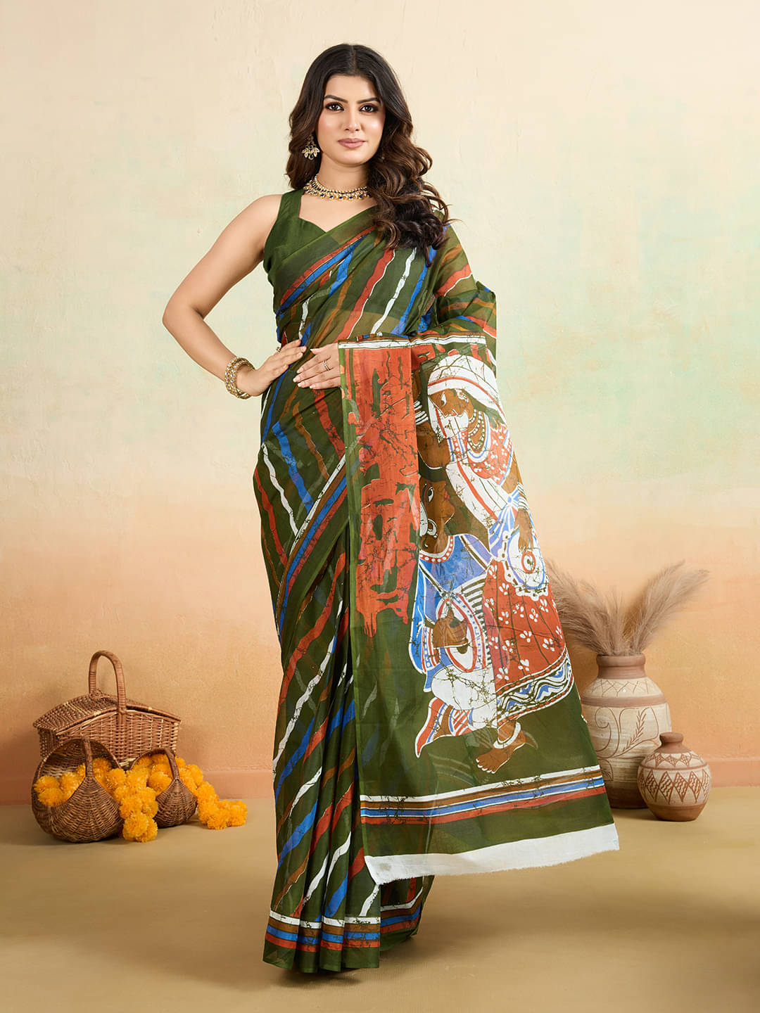 SHANVIKA Cotton Printed Saree Without Blouse Piece ( Green ) SHANVIKA Cotton Printed Saree Without Blouse Piece ( Green )