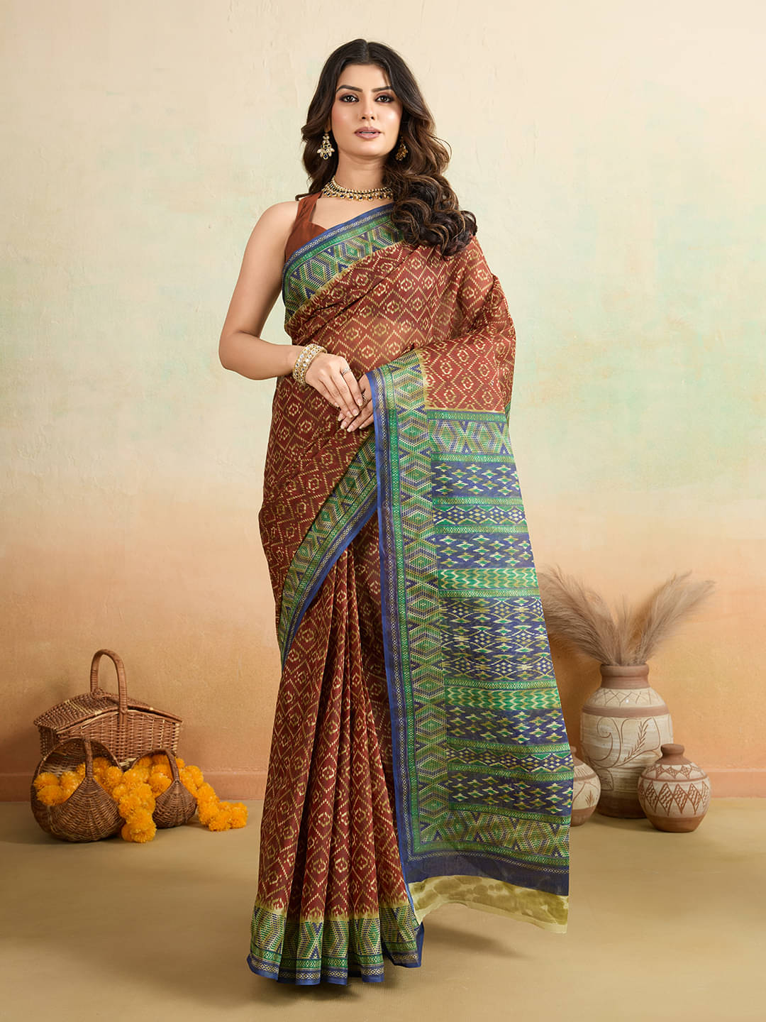 SHANVIKA Cotton Printed Saree Without Blouse Piece ( Rust ) SHANVIKA Cotton Printed Saree Without Blouse Piece ( Rust )