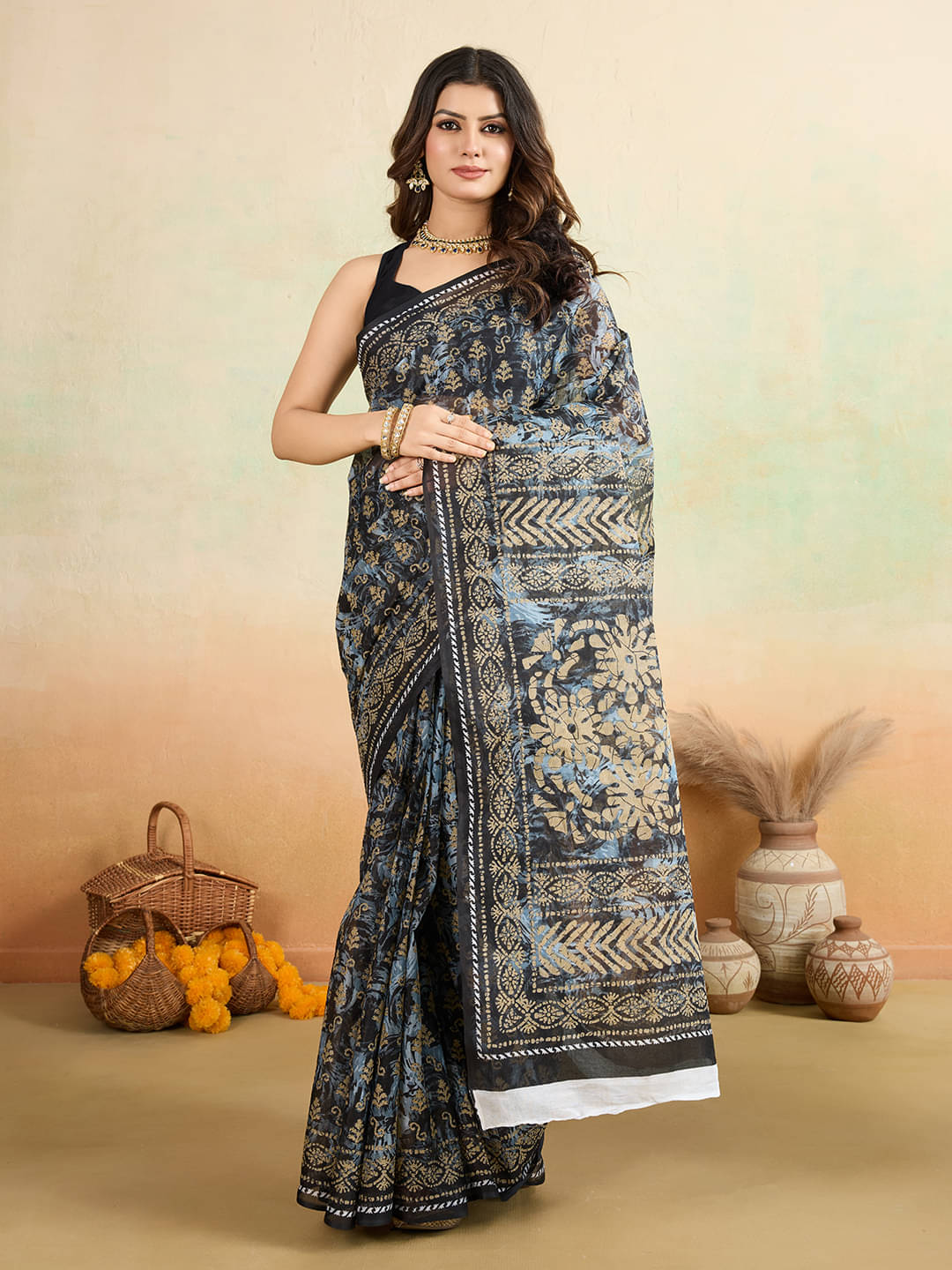     			SHANVIKA Cotton Printed Saree Without Blouse Piece ( Black )