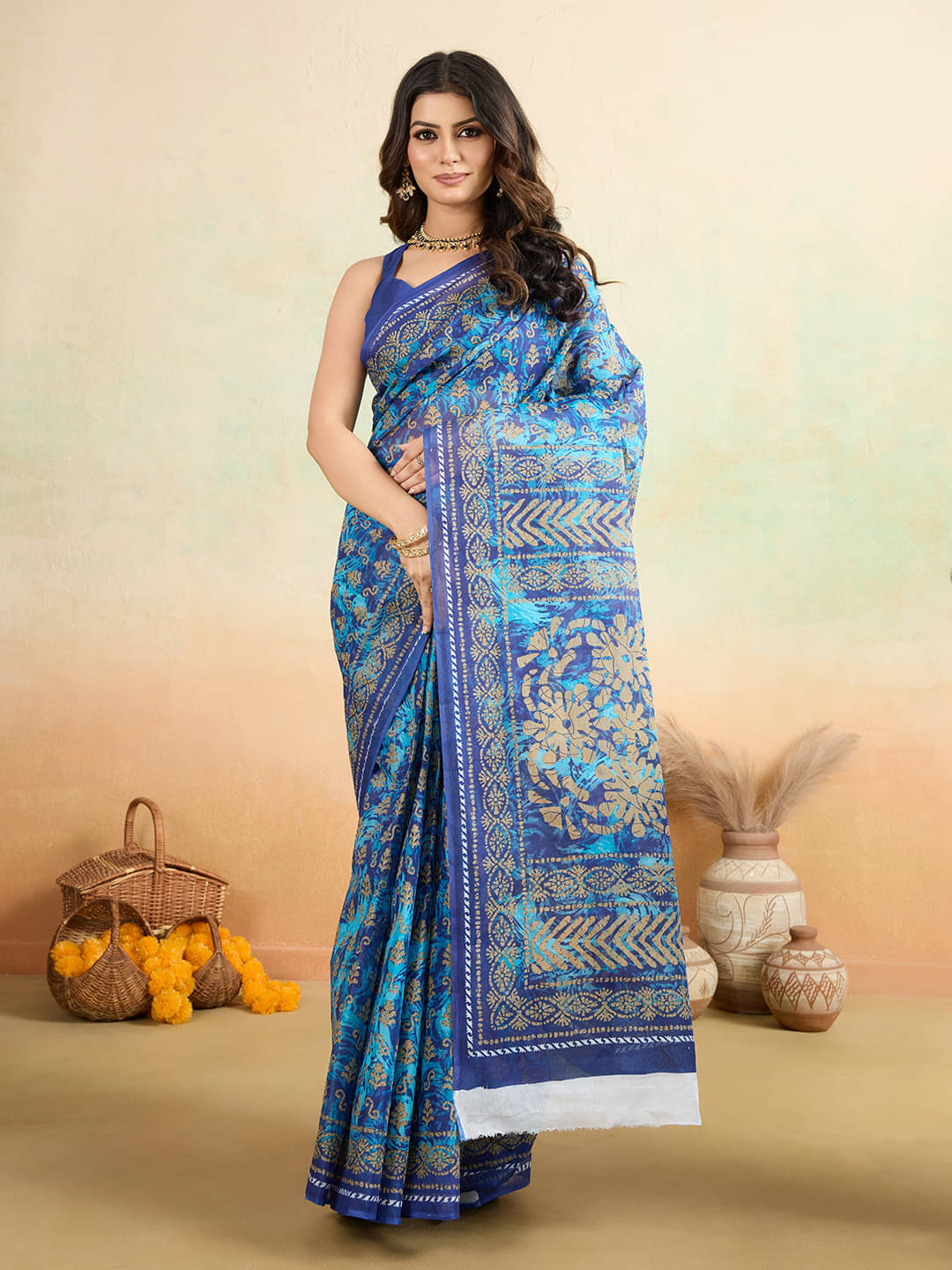     			SHANVIKA Cotton Printed Saree Without Blouse Piece ( Blue )
