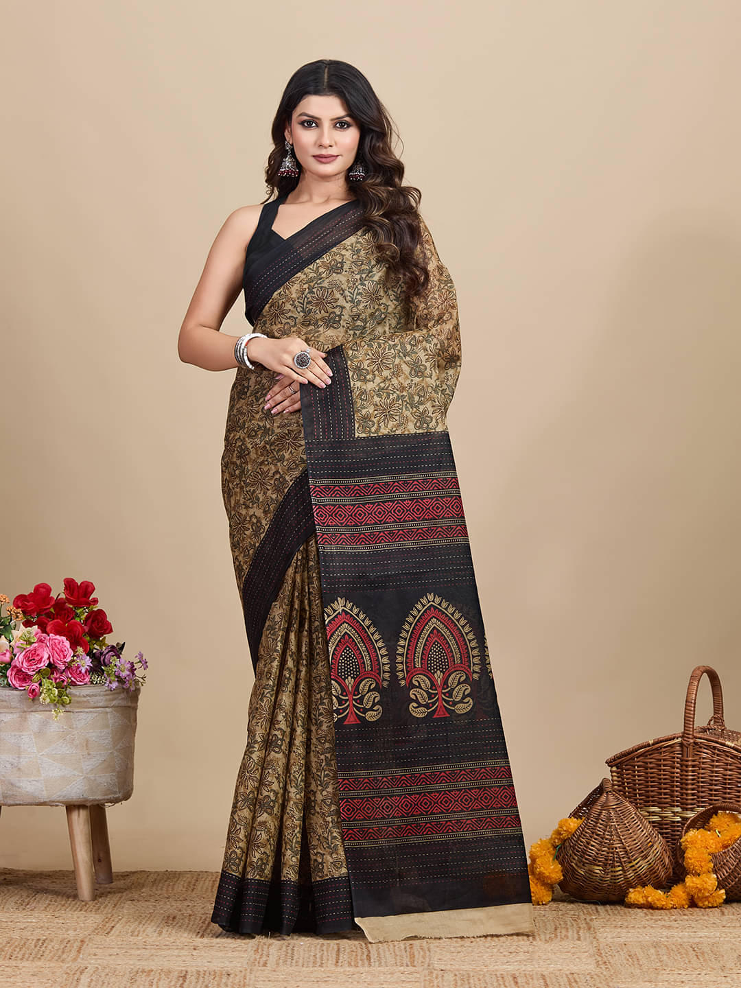 SHANVIKA Cotton Printed Saree Without Blouse Piece ( Brown ) SHANVIKA Cotton Printed Saree Without Blouse Piece ( Brown )