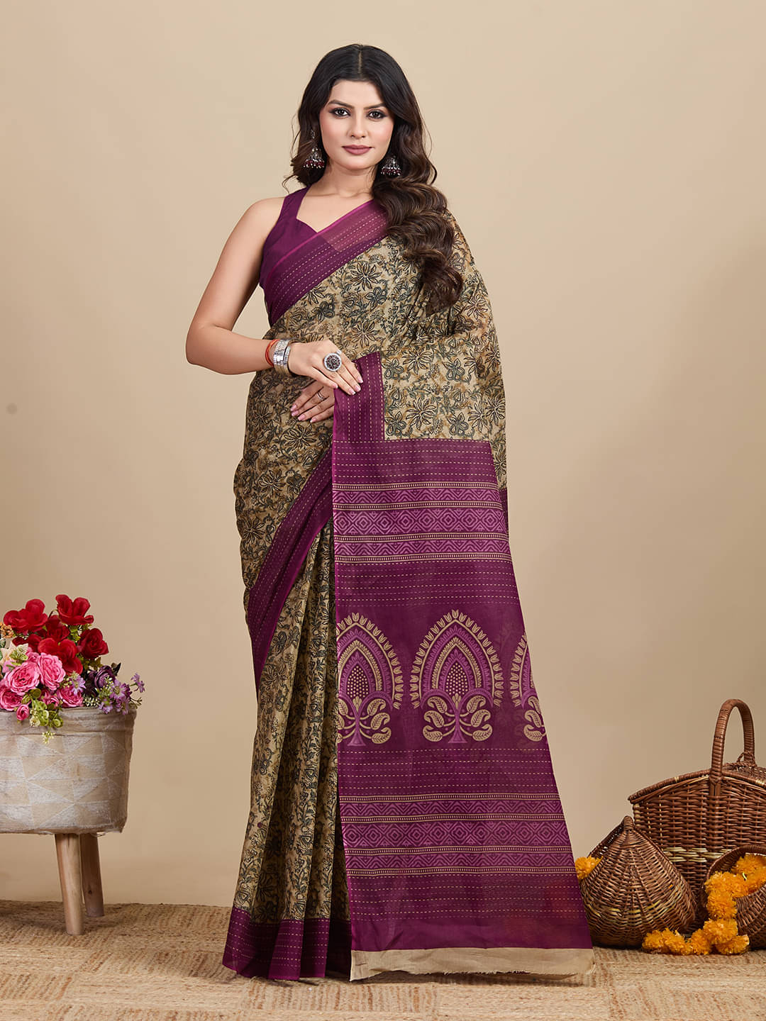SHANVIKA Cotton Printed Saree Without Blouse Piece ( Brown ) SHANVIKA Cotton Printed Saree Without Blouse Piece ( Brown )
