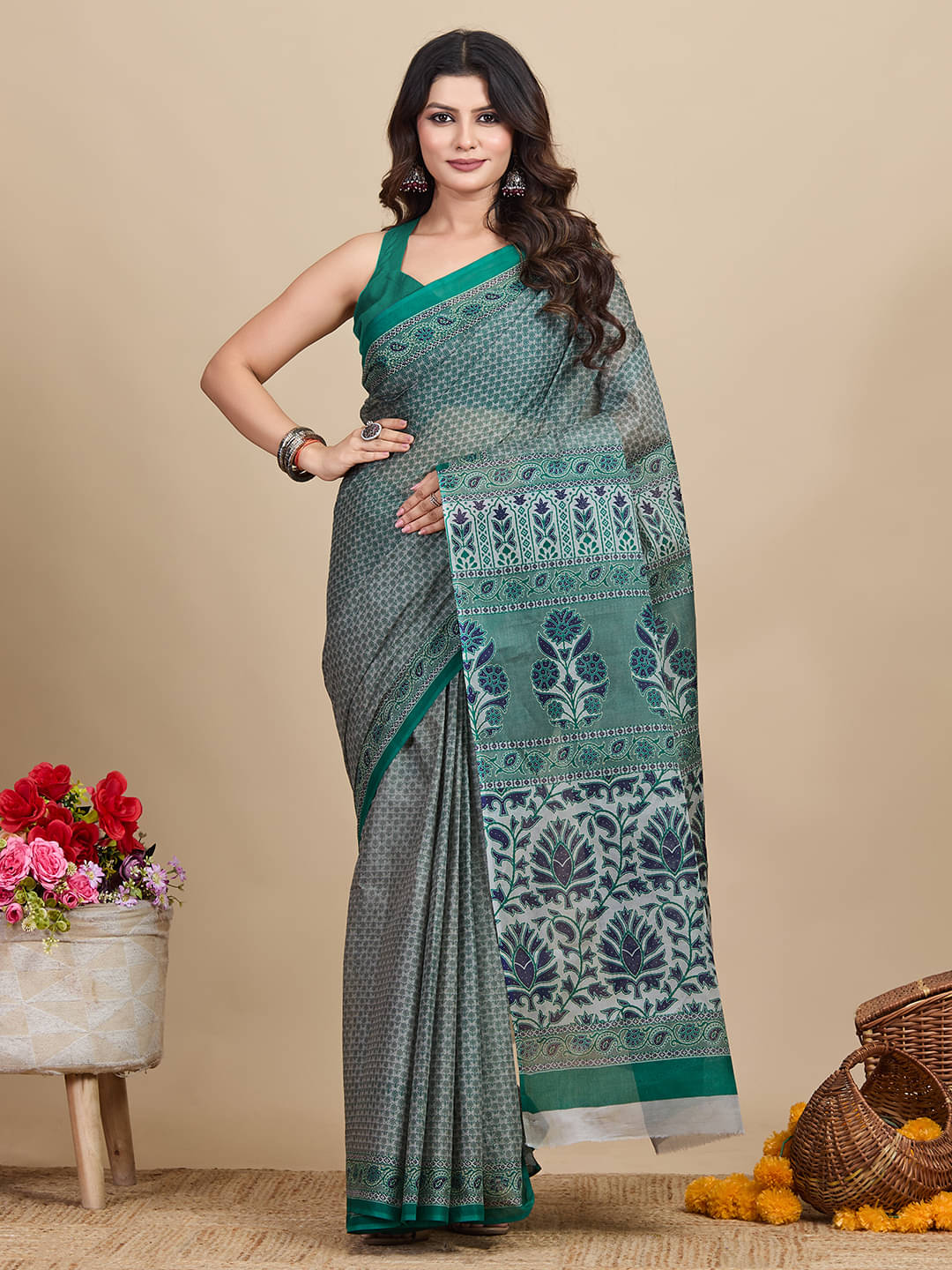 SHANVIKA Cotton Printed Saree Without Blouse Piece ( Grey ) SHANVIKA Cotton Printed Saree Without Blouse Piece ( Grey )