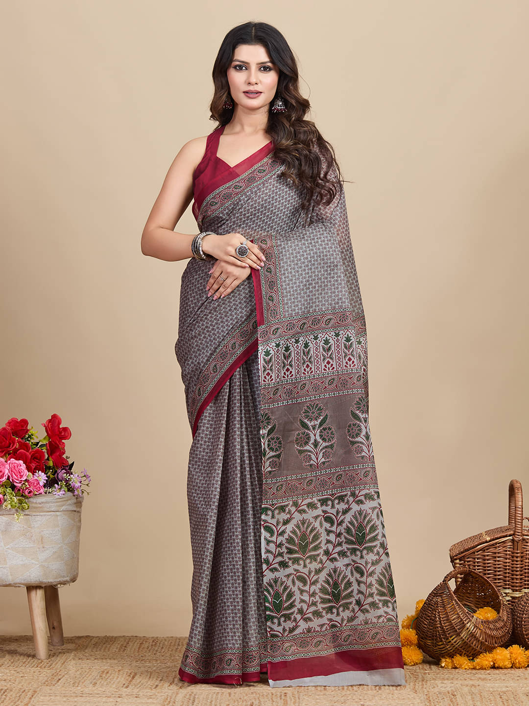     			SHANVIKA Cotton Printed Saree Without Blouse Piece ( Grey )