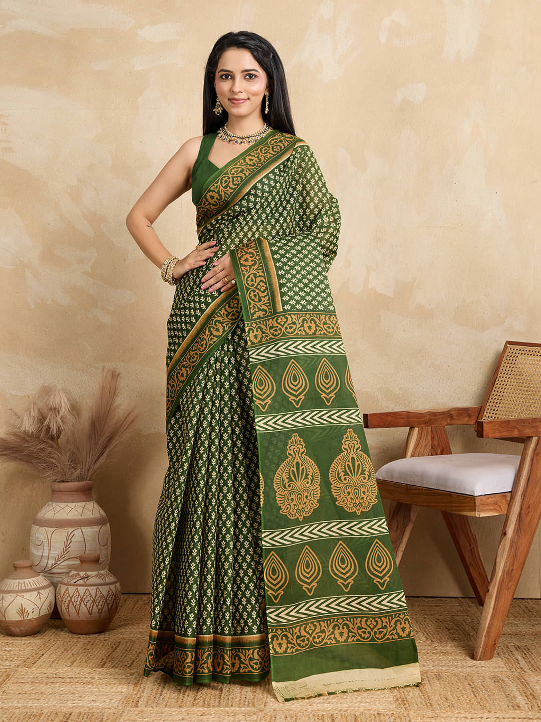 SHANVIKA Cotton Printed Saree Without Blouse Piece ( Green )     			SHANVIKA Cotton Printed Saree Without Blouse Piece ( Green )