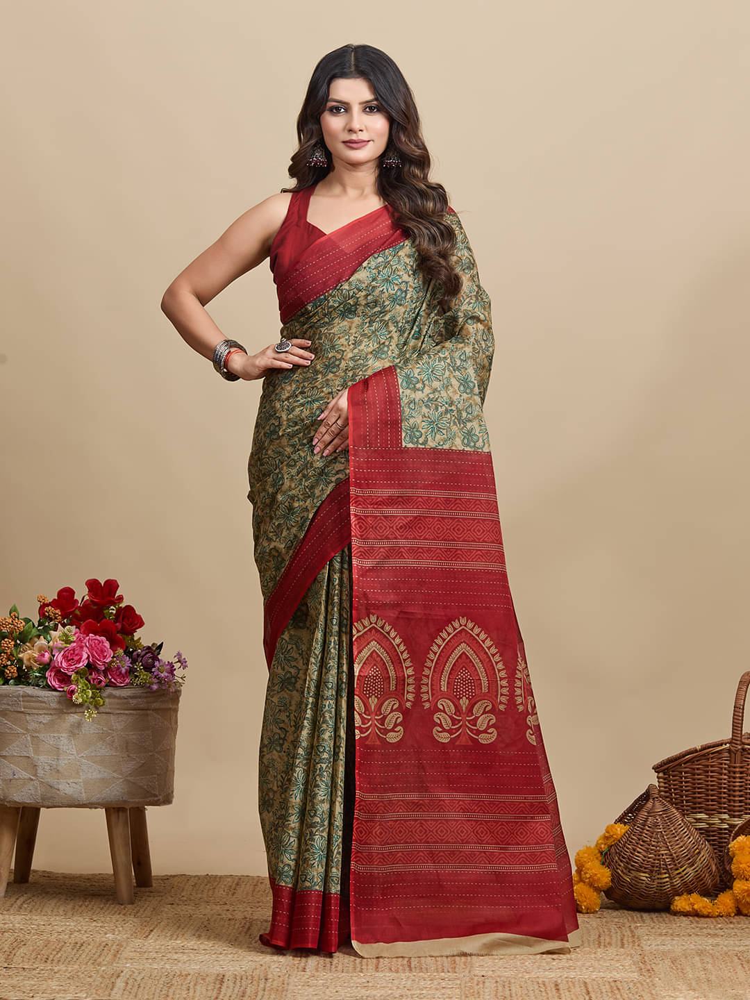     			SHANVIKA Cotton Printed Saree Without Blouse Piece ( Brown )