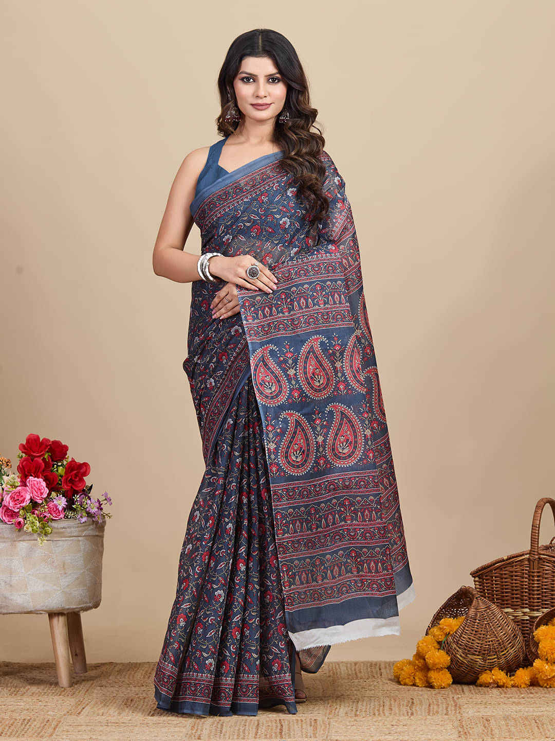 SHANVIKA Cotton Printed Saree Without Blouse Piece ( Grey ) SHANVIKA Cotton Printed Saree Without Blouse Piece ( Grey )