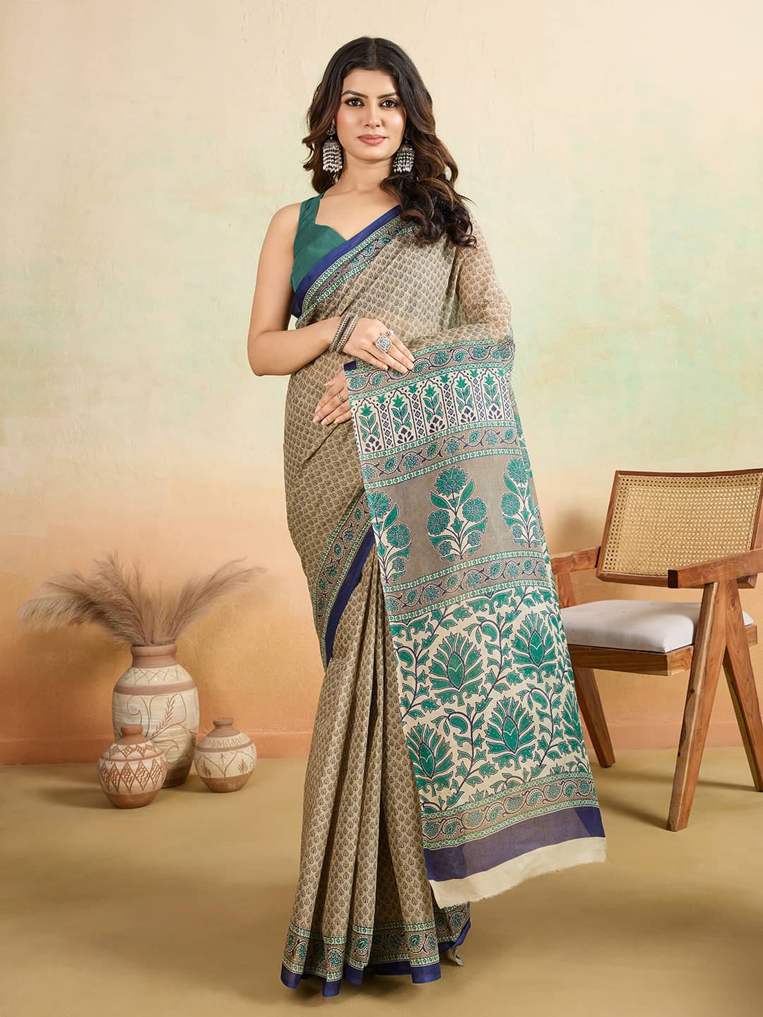     			SHANVIKA Cotton Printed Saree Without Blouse Piece ( Brown )
