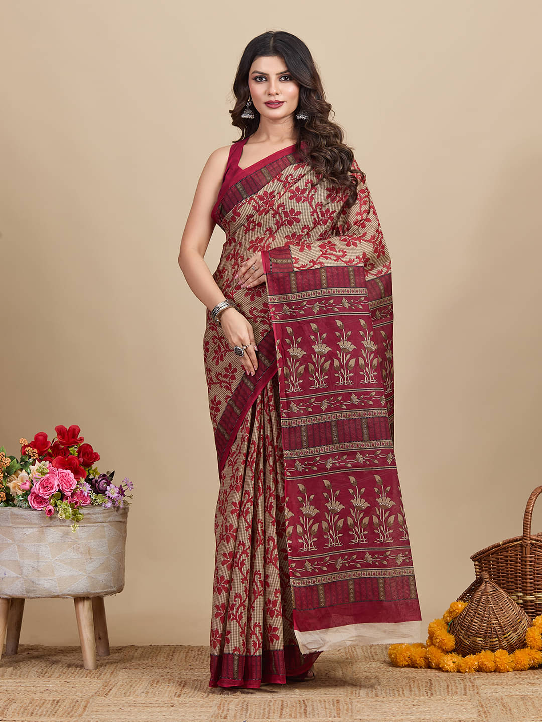     			SHANVIKA Cotton Printed Saree Without Blouse Piece ( Brown )