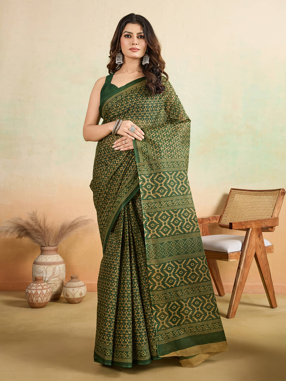     			SHANVIKA Cotton Printed Saree Without Blouse Piece ( Green )