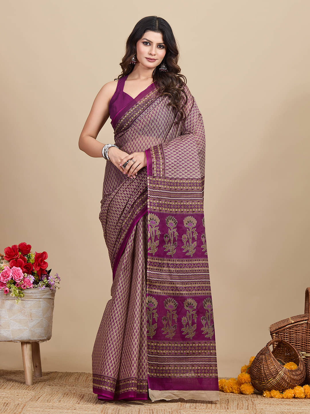 SHANVIKA Cotton Printed Saree Without Blouse Piece ( Brown ) SHANVIKA Cotton Printed Saree Without Blouse Piece ( Brown )