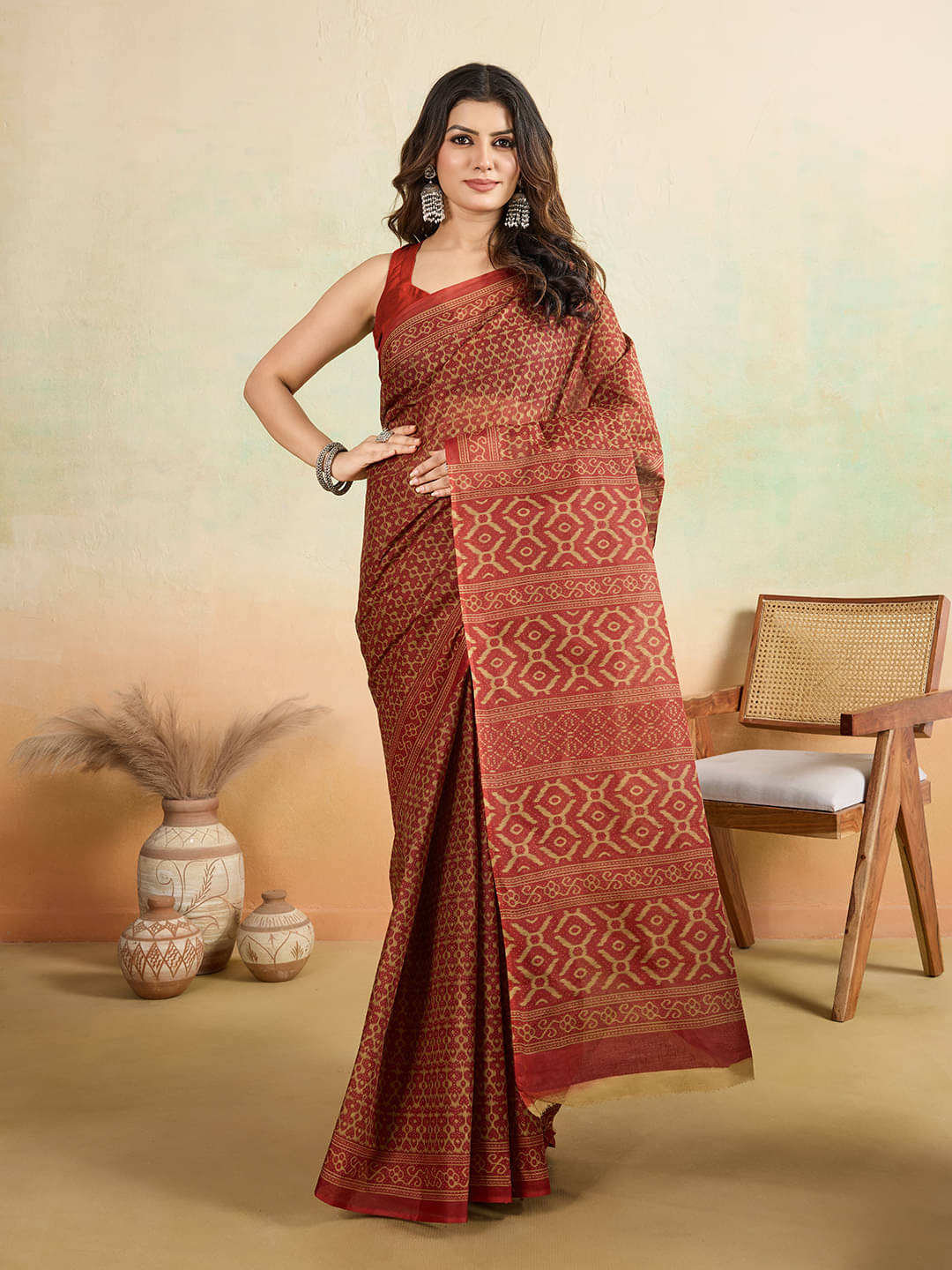 SHANVIKA Cotton Printed Saree Without Blouse Piece ( Rust ) SHANVIKA Cotton Printed Saree Without Blouse Piece ( Rust )