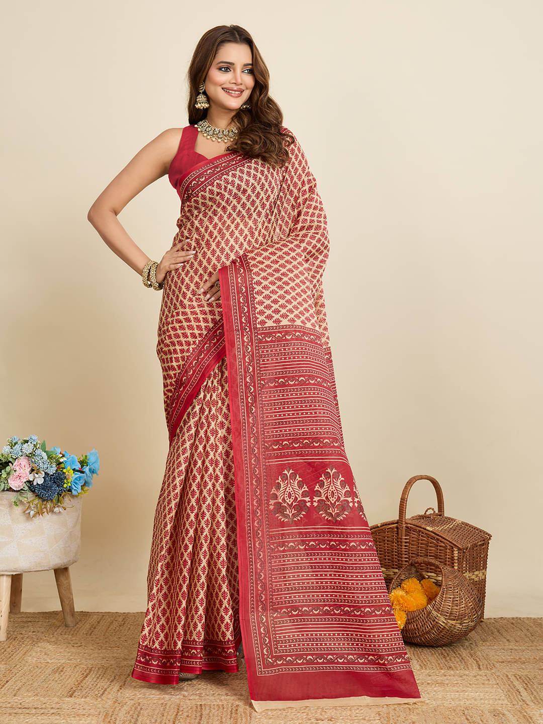     			SHANVIKA Cotton Printed Saree Without Blouse Piece ( Beige )